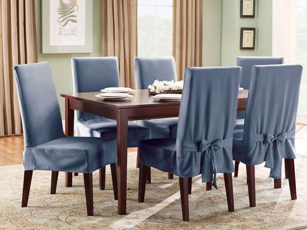 Чехлы синего цвета на стулья для кухни
