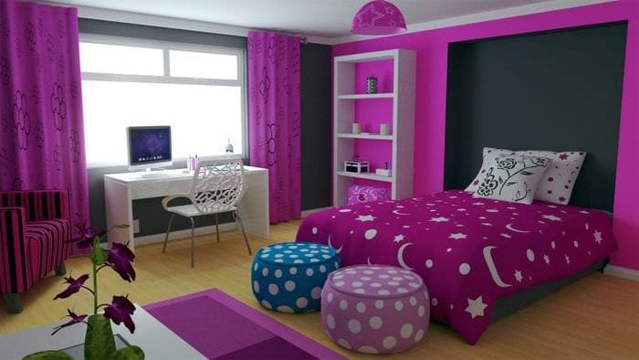 Дизайн обоев для детской комнаты в розовом насыщенном цвете