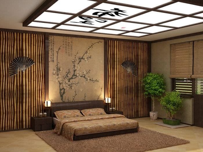 светлый дизайн спальни в японском стиле
