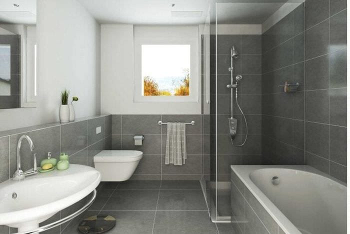 красивый стиль ванной комнаты с душем в ярких тонах