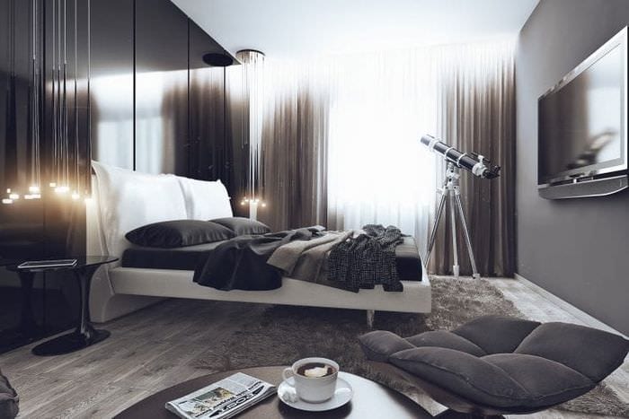 яркий дизайн спальни в стиле хай тек