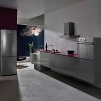 небольшой холодильник в интерьере кухни в стальном цвете картинка