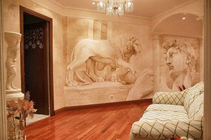 фрески в стиле комнаты с рисунком пейзажа