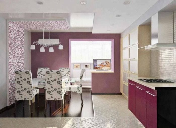 необычный дизайн кухни в фиолетовом оттенке