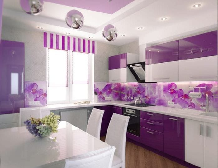 современный фасад кухни в фиолетовом оттенке