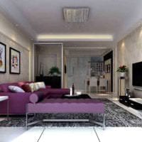 темный фиолетовый диван в декоре прихожей фото