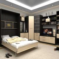 яркий декор спальни и гостиной в одной комнате фото