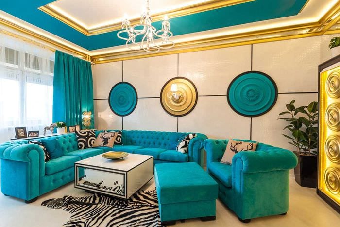 красивый дизайн комнаты в голубом цвете