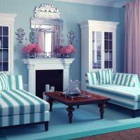 яркий дизайн спальни в голубом цвете картинка