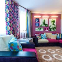 комбинирование ярких цветов в дизайне гостиной фото