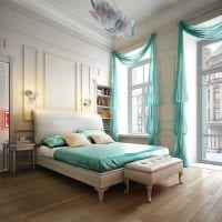 комбинирование светлых штор в дизайне спальни картинка