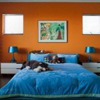 сочетание светлого оранжевого в декоре спальни с другими цветами фото