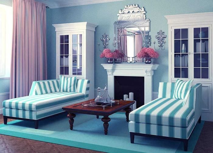красивый стиль комнаты в голубом цвете