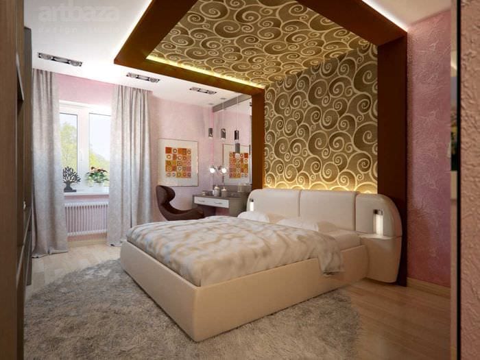 вариант яркого декорирования стиля спальной комнаты