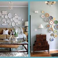 идея красивого интерьера квартиры с декоративными тарелками на стену фото