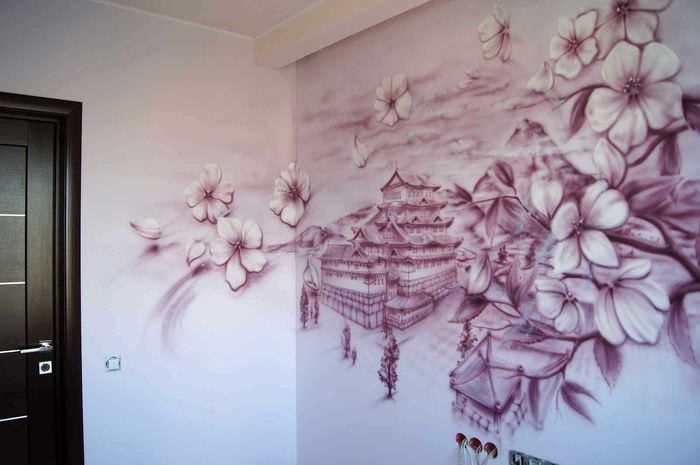 идея красивого декора квартиры с декоративным рисунком на стене