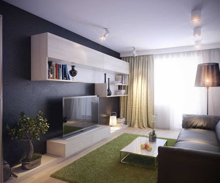 идея современного интерьера гостиной комнаты 17 кв.метров