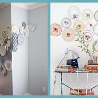 вариант необычного интерьера комнаты с декоративными тарелками на стену фото
