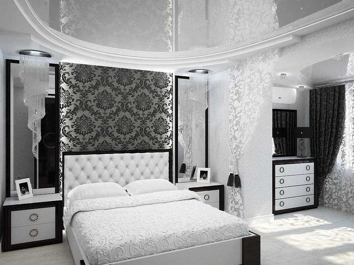 вариант необычного стиля спальни в белом цвете