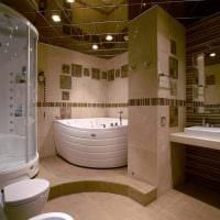 идея яркого интерьера большой ванной комнаты фото