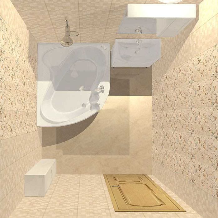 идея яркого интерьера ванной комнаты с угловой ванной