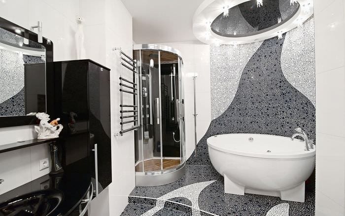 идея современного интерьера ванной в черно-белых тонах