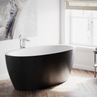 идея необычного интерьера ванной комнаты в черно-белых тонах картинка