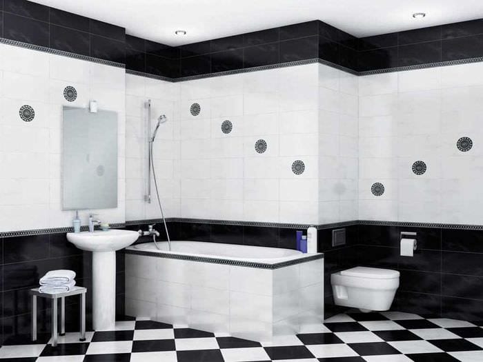 идея яркого дизайна ванной в черно-белых тонах