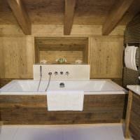вариант красивого дизайна ванной в деревянном доме картинка