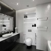 идея красивого дизайна ванной комнаты в черно-белых тонах фото