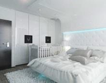 идея современного дизайна белой спальни картинка