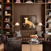 идея сочетания насыщенного коричневого цвета в дизайне гостиной картинка