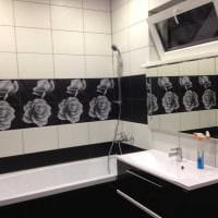 идея яркого интерьера ванной комнаты в черно-белых тонах фото