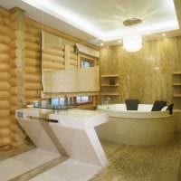идея яркого интерьера ванной комнаты в деревянном доме картинка
