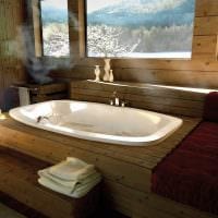 вариант современного интерьера ванной комнаты в деревянном доме фото