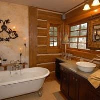 идея красивого стиля ванной в деревянном доме картинка