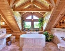 идея современного стиля ванной комнаты в деревянном доме картинка