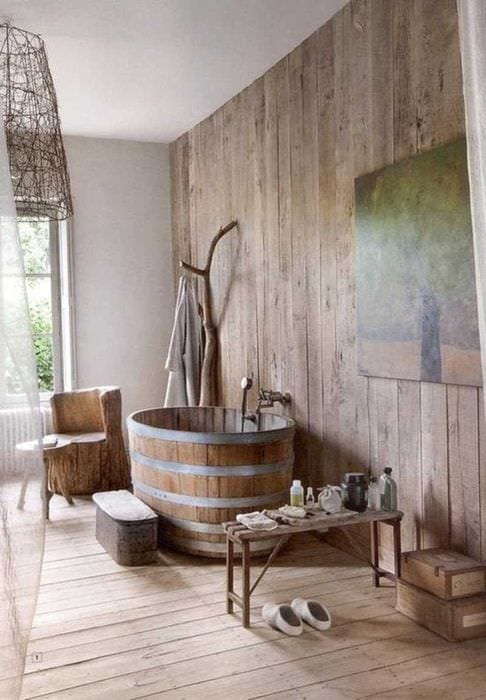 вариант современного стиля ванной в деревянном доме