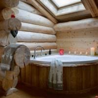 идея яркого дизайна ванной в деревянном доме картинка