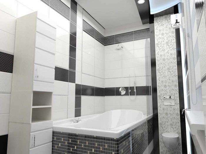 вариант красивого интерьера ванной в черно-белых тонах