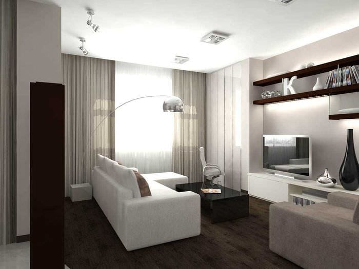 пример светлого дизайна гостиной комнаты в стиле минимализм