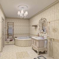вариант необычного интерьера ванной комнаты в бежевом цвете фото