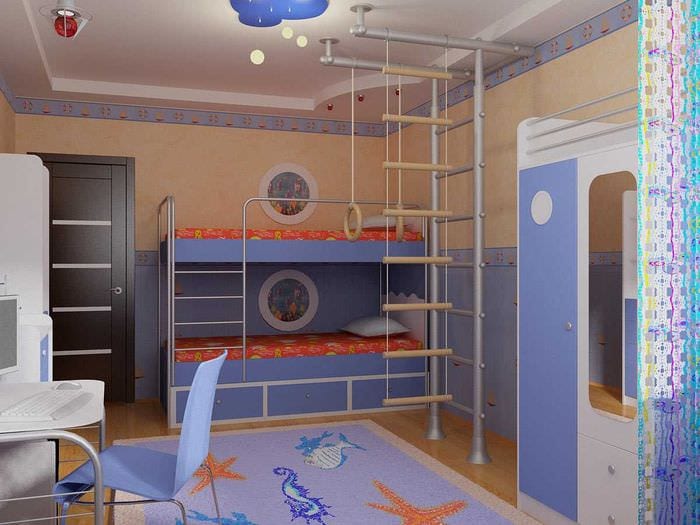 идея яркого декора детской комнаты для двух мальчиков