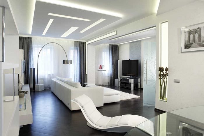 пример яркого декора гостиной комнаты в стиле минимализм