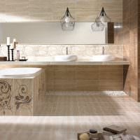 пример светлого стиля ванной комнаты в бежевом цвете фото