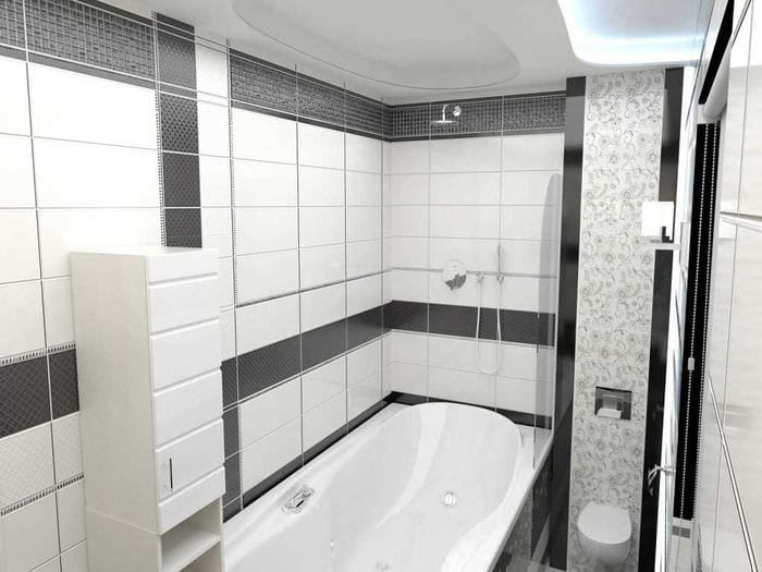 вариант красивого интерьера ванной комнаты в черно-белых тонах