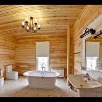 вариант красивого интерьера ванной комнаты в деревянном доме фото