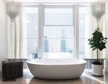идея современного стиля ванной комнаты с окном фото
