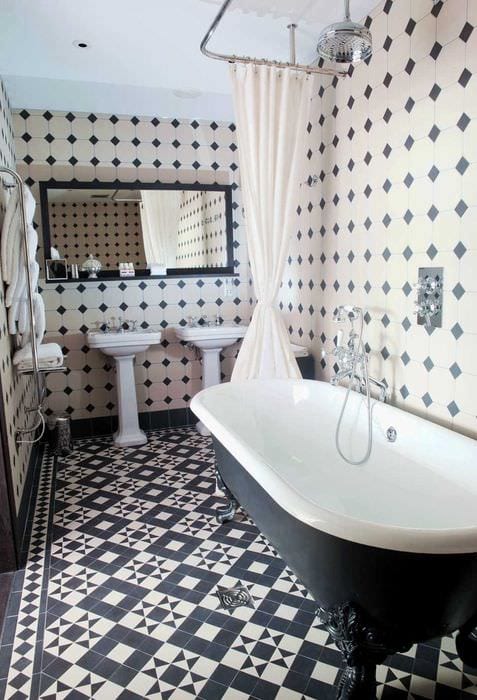 вариант современного стиля ванной в черно-белых тонах