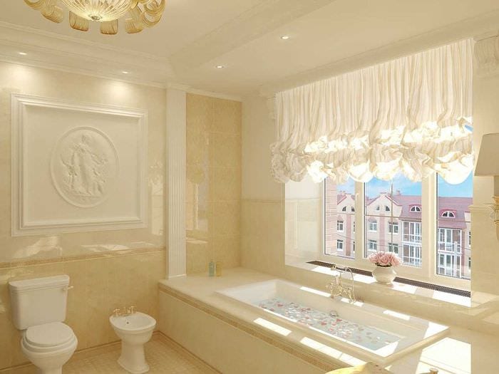 идея красивого дизайна ванной с окном